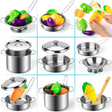 Accessoire cuisine enfant 25x19x13cm mini jouets de cuisine en acier inoxydable avec nourriture simulée tablier et chapeau roses