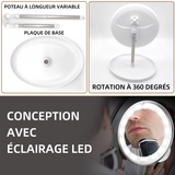 Miroir grossissant 20cm Diamètre pivotant à 360 degrés grossissement 10x fixation pliable murale miroir maquillage avec lumière