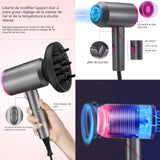 Seche cheveux professionnel ionique 2000w 5 niveaux de vitesse 2 températures pliable seche-cheveux avec 1 diffuseur et 1 buses