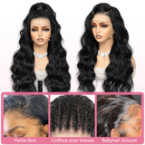 Perruque femme 22 pouces fibres synthétiques résistantes à la chaleur Naturelle Perruques Longues Ondulée pour Quotidienne Noir