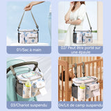Sac à langer 30x16x19cm sac de rangement extérieur pour poussette pour enfants peut être porté sur une épaule ou à la main blanc