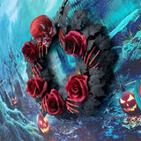 Couronne de crânes d'Halloween 45*45CM  Simulation de rose  Motif de crâne  Convient à la décoration d'une fête d'Halloween