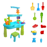 Table d'activité 3 niveaux table sable et eau avec chaise et moules table d'eau enfant exterieur pour enfants filles et garçons