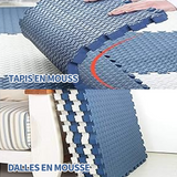 Tapis mousse 24 pcs 30cmx30cm blanc bleu epaisseur 1.2cm matériau eva forme carré dalles en mousse tapis de protection de sol