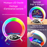 Enceinte bluetooth avec fonction réveil et chargement par induction 3 en 1 veilleuse afficher température lumière LED réglable