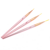 Pinceaux en Détail à Ongles 3PCS Pour détails et tracage Manche en tube aluminium léger Couleur or rosé Pinceau Nail Art Ongles