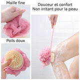 Boule de bain 36x12cm brosse de bain à long manche peut être utilisée pour le brossage et le massage baignoire double face rose