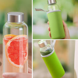 Bouteille d'eau en verre de 500 ml de grande capacité résistante à la chaleur facile à transporter avec filtre matériau sûr vert