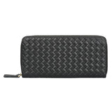 Portefeuille en cuir véritable tissé style gaufré à la mode urbain, simple longue pochette fente multi-cartes sac à monnaie