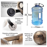 Bouteille d'eau de sport 2200 ml grande capacité facile à transporter matériau sûr adapté à une utilisation en extérieur noir bleu