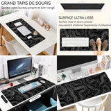 Tapis de souris 80x30x0.3cm grand tapis de souris de jeu avec surface en caoutchouc antidérapant imperméable pour maison art noir