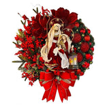 Couronne de décoration de Noël Jésus   40CM *40CM  Design lumineux  Noeud en velours  Couronne de Noël Suspension de porte