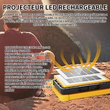 Lampe solaire extérieur 7200mAh projecteur chantier avec panneau solaire 4mode d'éclairage idéal pour camping travail garage atelier