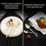 ouverts de table 3 ensembles 12 pièces Ensemble de couverts de luxe acier inoxydable couleur or antique Prise en main confortable