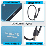 Disque dur 5.8x7.5cm bleu type-c d'état solides ultraminces disque dur externe 1to ssd externe disque dur ssd disque dur externe