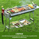 Barbecue 93.5x33.5x70cm acier inoxydable livré avec panier de rangement planche à épices filet de barbecue poêle antiadhésive argent
