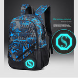 Sac à dos scolaire 45x30x15cm graffiti three-piece plaid backpack casual computer travel USB glow-in-the-dark schoolbag cartable