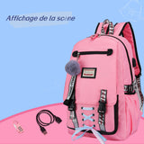 Sac à dos scolaire 47x30x14cm sac d'école durable avec serrure à combinaison sacs à dos simples de grande capacité rose cartable