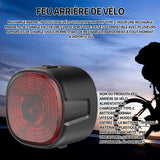 Feu arrière de vélo rechargeable de Type-C batterie au lithium intégrée 400mah modèle intelligent étanche à 6 vitesses 33x30x33mm