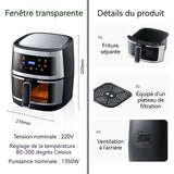 Friteuse à air 8L 1350W Fenêtre de visualisation de 7 pouces 27x32cm Four électrique intelligent à écran tactile en acier inoxydable
