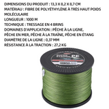 Fil de peche 1000M PE tressé ligne de pêche vert 0.37mmN ligne de pêche résistant à l'abrasion et durable ligne de pecheligne peche