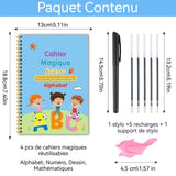 ahiers d'écriture magique 4pcs Calligraphie magique Cahier de calligraphie réutilisé Pratique de l'écriture magique pour enfants