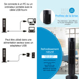 Ventilateur mini tour sans pale USB muet cool ventilateur sur pied 2 niveaux réglables ventilateur tour pour bureau et chambre