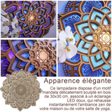 Applique murale mandala en bois 10W charge USB gravé à la mandala night light pour la décoration de salle de yoga à la maison