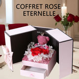 offret cadeau 13,5 x 13,5 x17 cm Coffret Rose Eternelle Boîte-cadeau de fleurs préservées d'ours, boîte à bijoux à collier et roses
