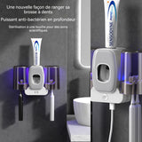 Stérilisateur de brosse à dents USB porte-brosse à dents avec 4 emplacements et 2 tasse et distributeur automatique de dentifrice