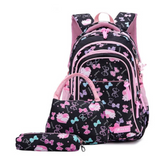 Sac à dos scolaire 46x30x18cm sac d'école pour étudiants trois pièces, imprimé à la mode mignon et de grande capacité cartable