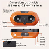 Anti-aboiement 11,6 x 3,75 x 6 cm 15-30 kHz 3 types d'ondes sonores Portée de 10 à 15 mètres Convient à toutes les races de chiens