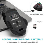 Souris de jeu sans fil Rechargeable optique mobile ergonomique avec récepteur USB anti-sommeil curseur à déplacement automatique