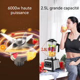 Mixeur 6000w 2.5L 3.25kg brise-mur entièrement automatique lame en acier fin haute qualité simple à utiliser puissant et rapide