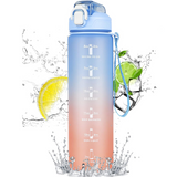 Gourde sport 800ml bleu dégradé rose grande capacité étanche couvercle amovible avec paille graduation sports d'été plein boire