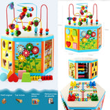 Jeux Montessori 6 en 1 Jouet Enfant 3 4 5 6 Ans-6 Faces d'Activités Animaux Formes Labyrinthe Balles en Bois Jeu de Tri Alignement