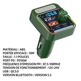 Transmetteur FM bluetooth 5,3 10m FM de voiture 36W QC3.0 charge rapide et port USB adaptateur bluetooth voiture chargeur voiture