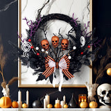 Couronne de crânes d'Halloween    43*43*9cm   Crâne jaune effrayant  Gothique sombre  Convient à la décoration d'Halloween