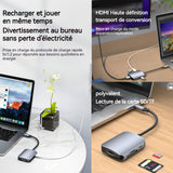 Station d'accueil USB 3.0 Type-C 6 en 1 5 Gbit/s HDMI 4K 30 Hz PD 100W Lecture SD/TF Adaptateur de concentrateur multifonction