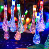 Guirlande lumineuse solaire  6m 30 lumières  Néons en forme de gouttes d'eau  Huit motifs lumineux  Guirlande de décoration de Noël
