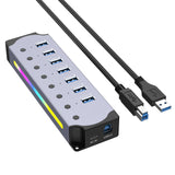 Station d'accueil Port USB 3.0 7 en 1 Éclairage RVB Transmission à grande vitesse Interrupteur indépendant Adaptateur de moyeu