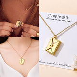 Collier Enveloppe Ouvrable Doré en acier inoxydable pour couples et amis élégant unique collier pour couple cadeaux de vacances