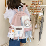 Sac à dos scolaire 40x30x13cm version coréenne du sac à dos d'étudiant Harajuku de grande capacité et de couleur patchwork cartable