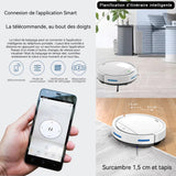Robot aspirateur 3 en 1 3000Pa APP Recharge Automatique Balayage Et Nettoyage Humide pour Tapis Sols Durs 7,5 cm Ultra-Mince Blanc