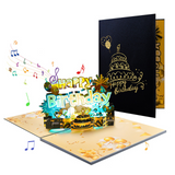 Cartes de vœux 16x21cm d'anniversaire motif gâteau d'anniversaire lumières et musique pour enveloppe et petite carte noir élégant