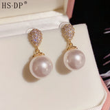 Boucles d'oreilles perle en argent 925 aiguille micropavée en zircon forme de goutte d'eau, boucles d'oreilles à la mode pour femmes