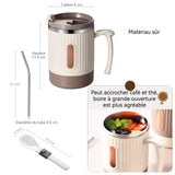 Mug isotherme en acier inoxydable 400ml 8x8x11cm avec couvercle paille cuillère tasses à café double couche mug isotherme cafe
