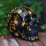 Décoration de crâne d'Halloween  12.5*18*14.5cm  Peint à la main  Motif décoratif doré  Convient à la décoration d'Halloween