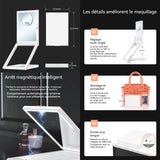 Miroir de maquillage carré avec lumière LED 3 couleurs réglable et fonction loupe relevable miroir rechargeable portable tactile