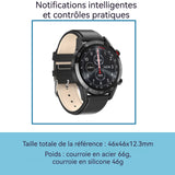 Montre connectée 1,3 pouces 240x240px Montre intelligente Assistant intelligent Détection de mouvement Imperméable avancé noir